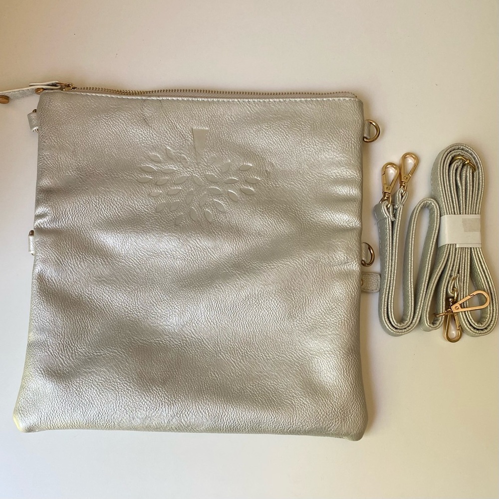 Mulberry Leather Gray Metalic Silver Foldable Clutch Bag with Shoulder 2 Straps - Picture 5 of 13